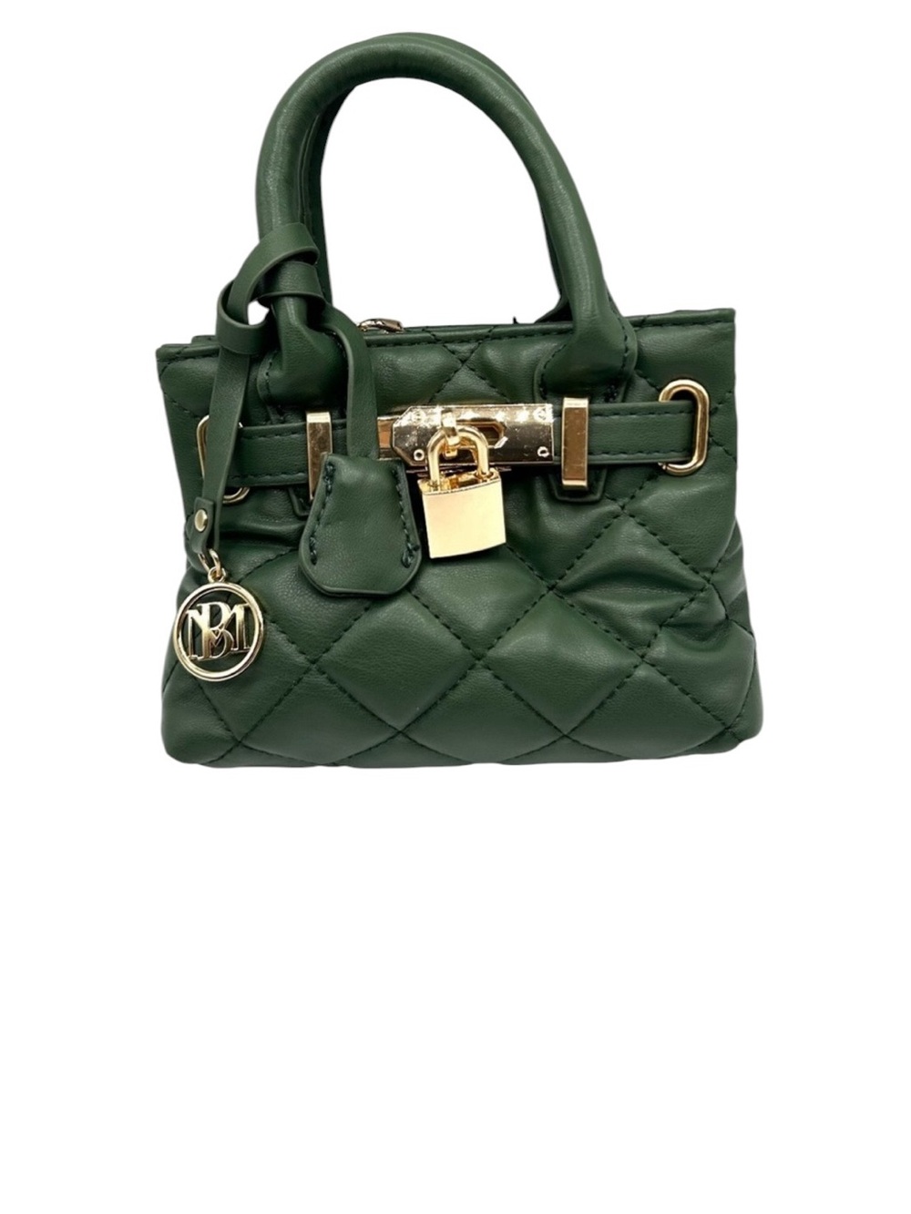 NWT  Badgley Mischka Quilted Green Mini Tote Bag with Gold Lock